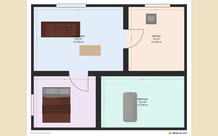Export d'Arti : plan coté avec surfaces et hauteurs sous plafond par pièce